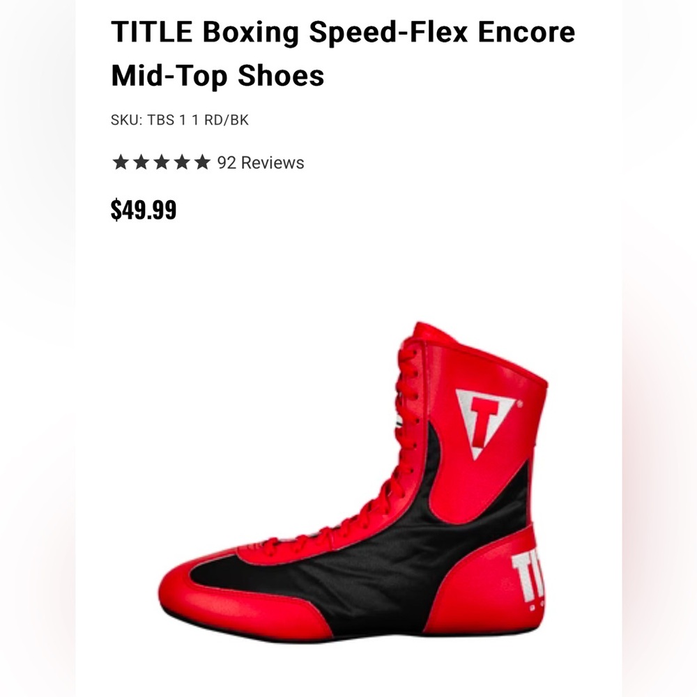 Title Boxing Speed Flex Encore Boots- Sz 2 (Red/Black)